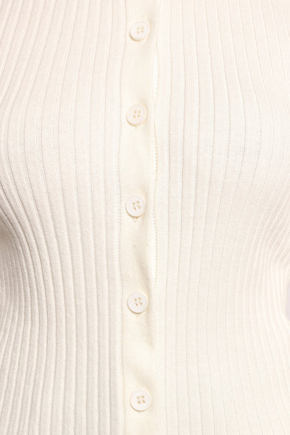 Searie Ribbed Cardigan Top - Cream