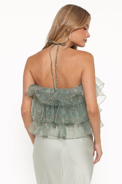 Taelya Flounce Top - Mint Green Floral