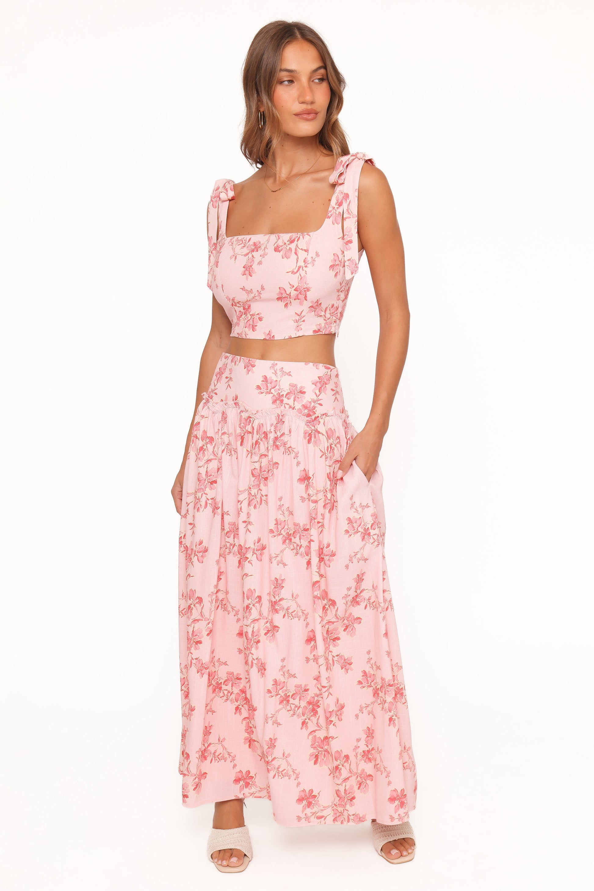 Tyler Tie Shoulder Top - Rose Pink Floral
