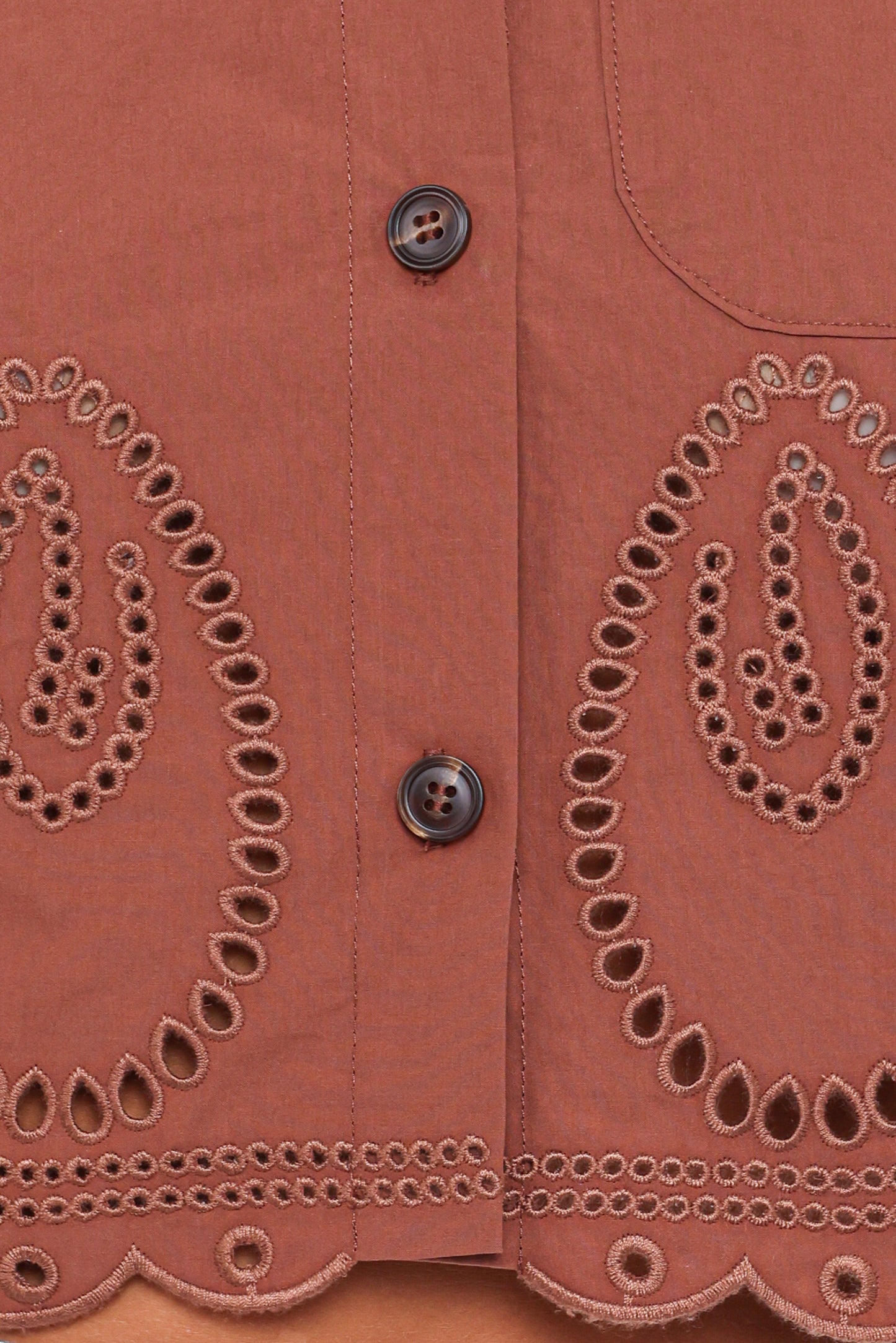 Williams Cropped Eyelet Button Up Shirt - Brown