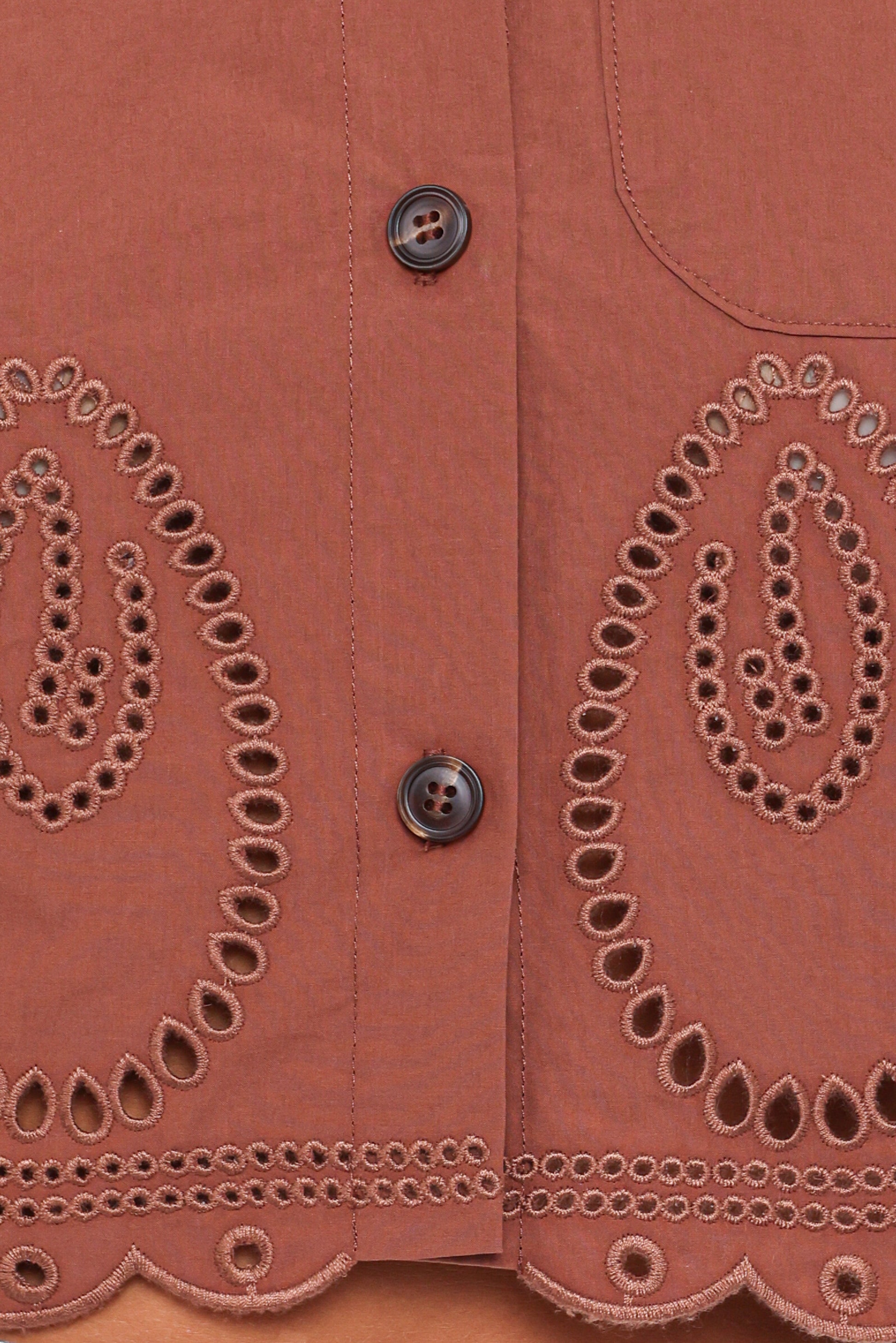 Williams Cropped Eyelet Button Up Shirt - Brown