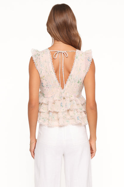 Yana Ruffle Top - Pastel Pink Floral