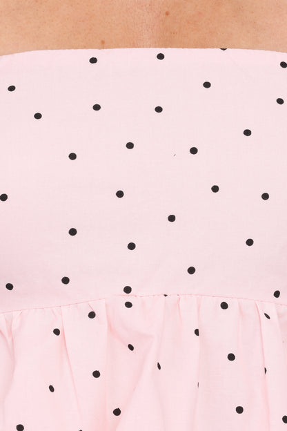 Yvanna Bubble Hem Top - Pink Dot
