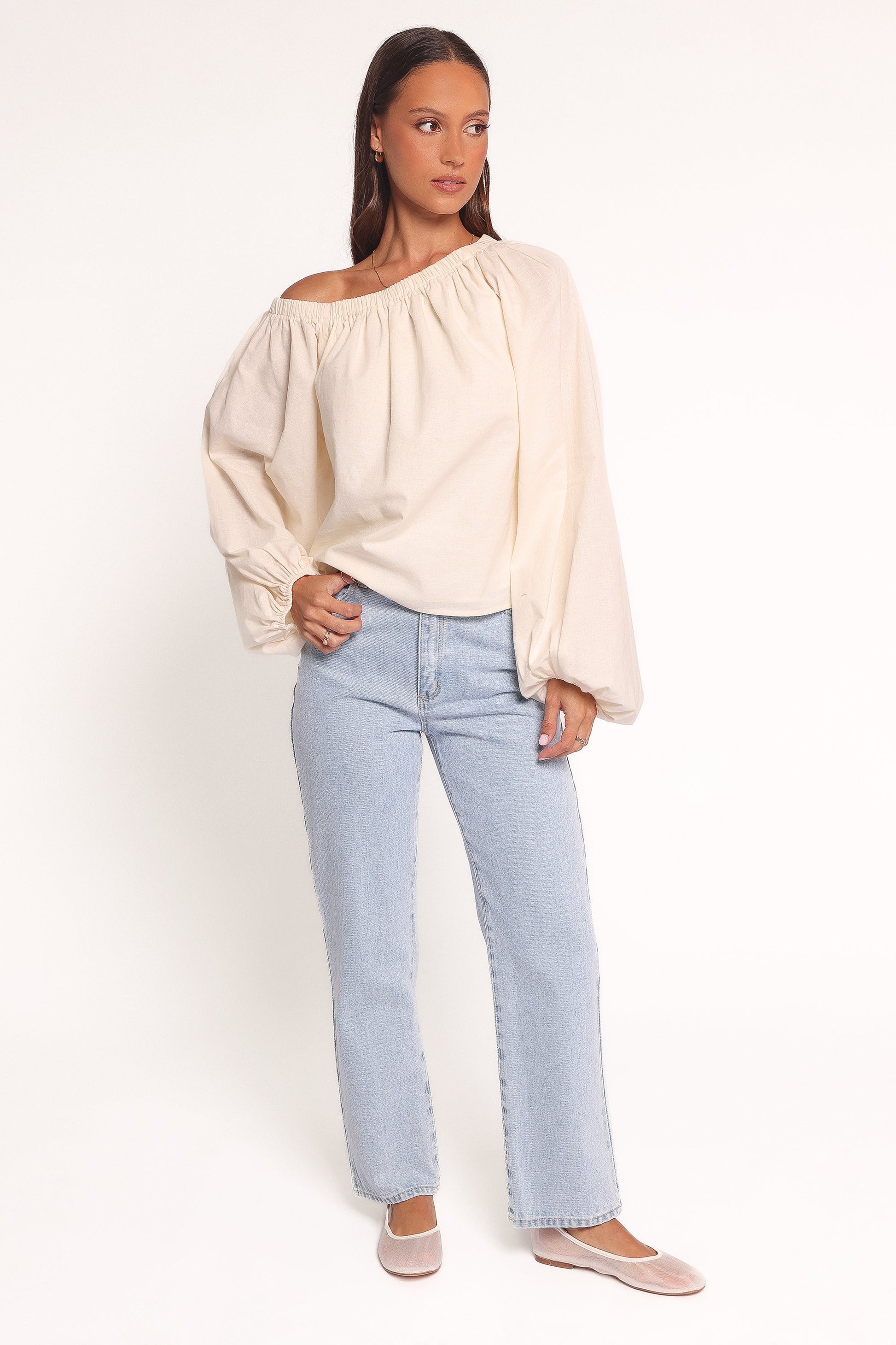Zion Off Shoulder Long Sleeve Top - Ivory