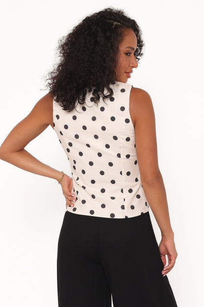 Zoie Tie Front Vest - Cream Polka Dot