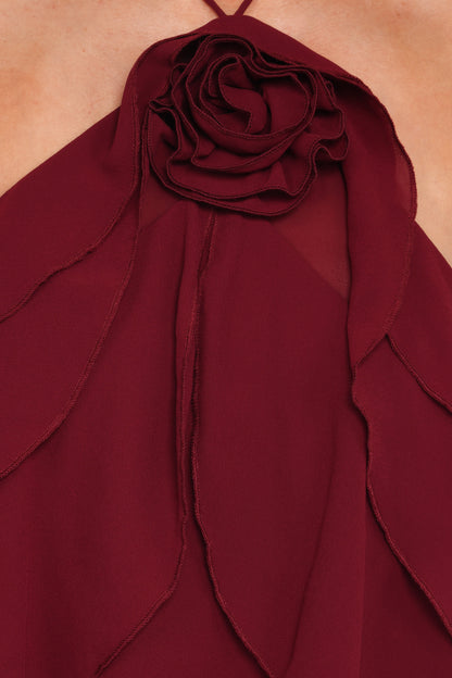 Zorina Halter Neck Chiffon Top - Burgundy